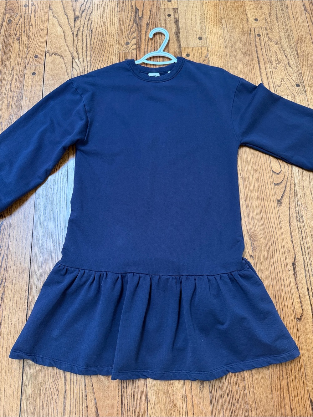 KOTN sz S Blue sweatshirt dress bottom ruffle - heavyweight Egyptian cotton